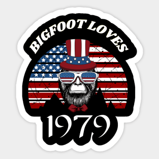 Bigfoot loves America and People born in 1979 Sticker